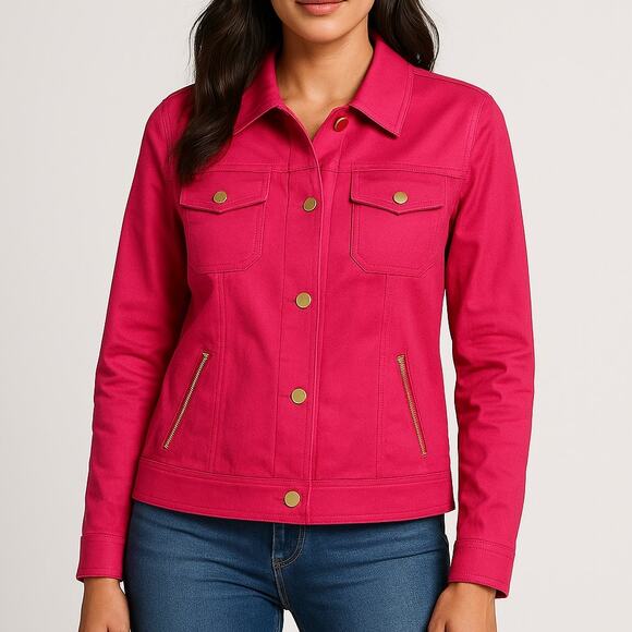 Jones New York Fuchsia Stretch Twill Utility Jacket Women’s Size Large - Picture 1 of 10